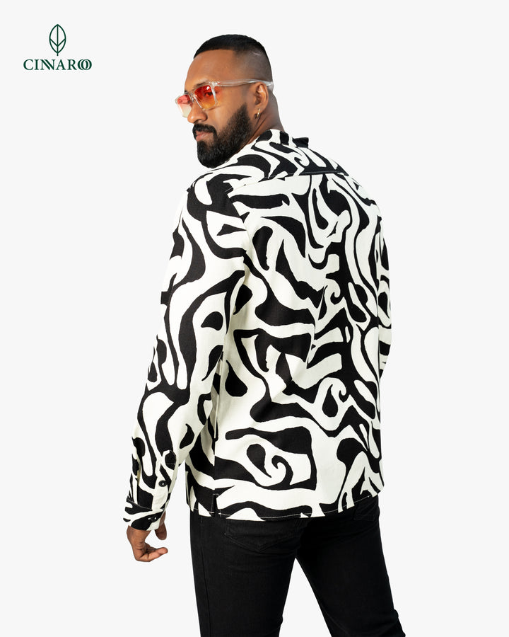 Men’s abstract printed Henley shirt, back view