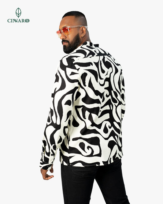 Men’s abstract printed Henley shirt, back view