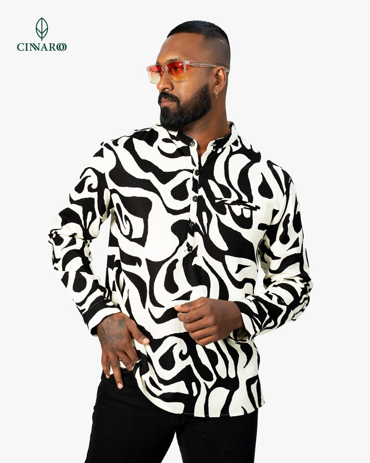Men’s abstract printed Henley shirt, front view