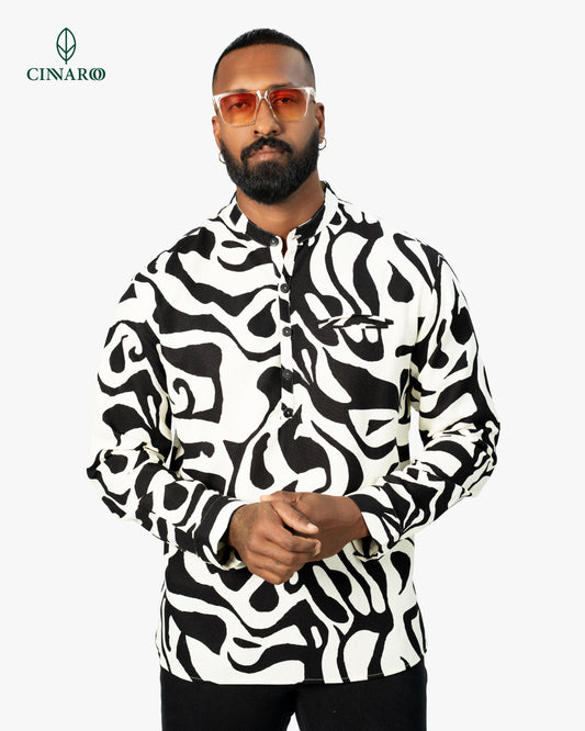 Men’s abstract printed Henley shirt, front view
