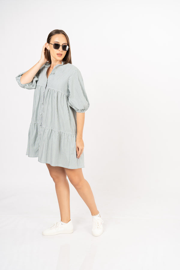 Summer Trio Stiped Frill Shirt Dress