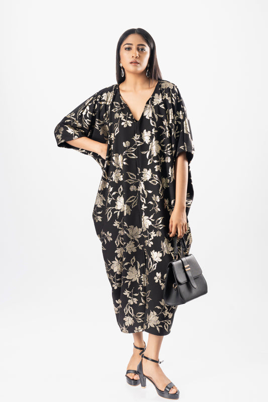 Women’s brocade caftan dress, front view