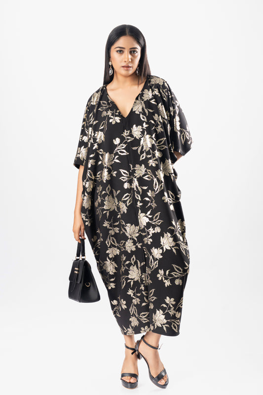Women’s brocade caftan dress, front view