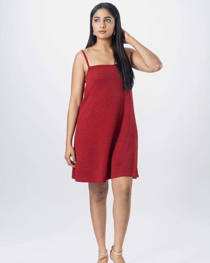 Women’s waffle textured mini dress, front view