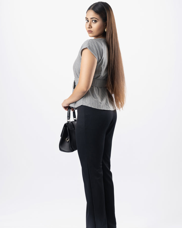 Women’s cap sleeve striped blouse, side view