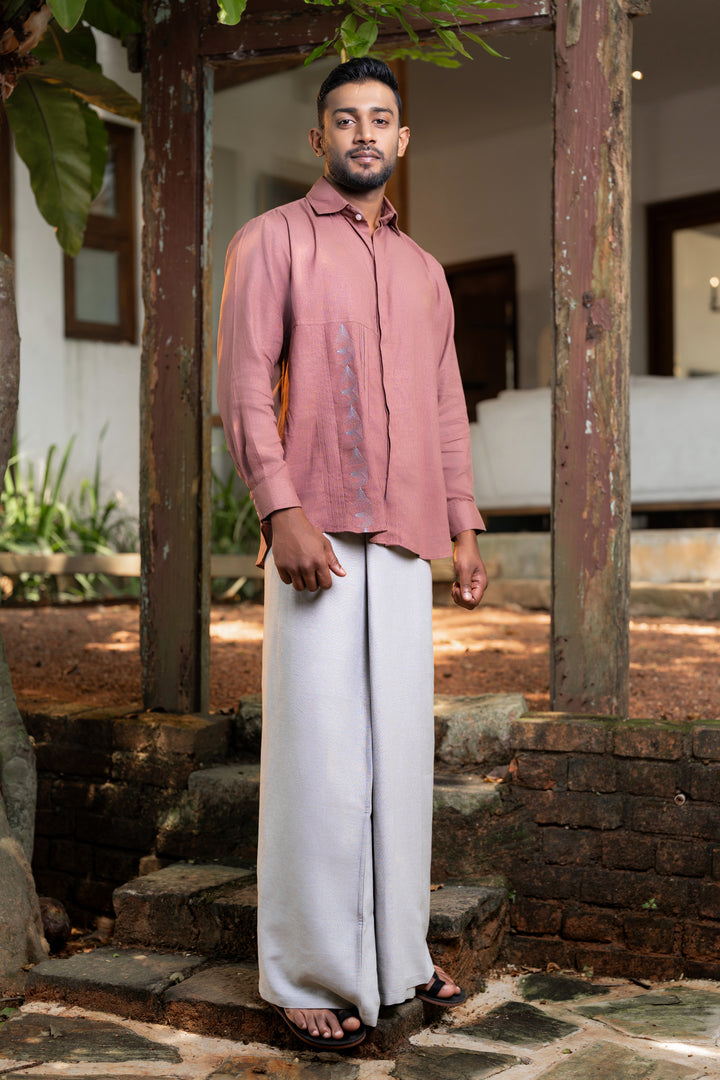 Men’s short sleeve shirt with embroidery details, front view