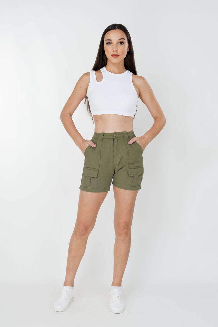 Twill urban utility shorts, front view
