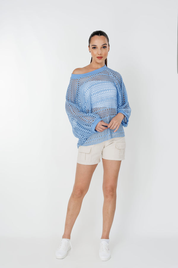 Women’s crochet sweater top, front view