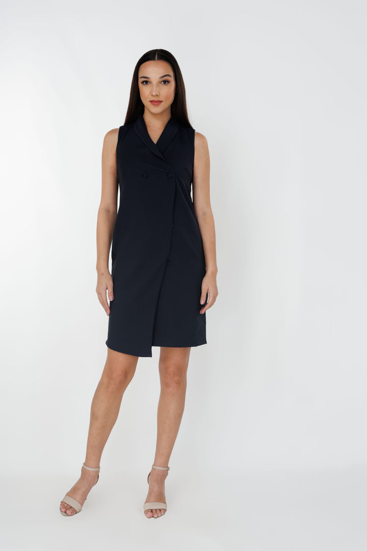 Women’s lapel detailed blazer dress, front view