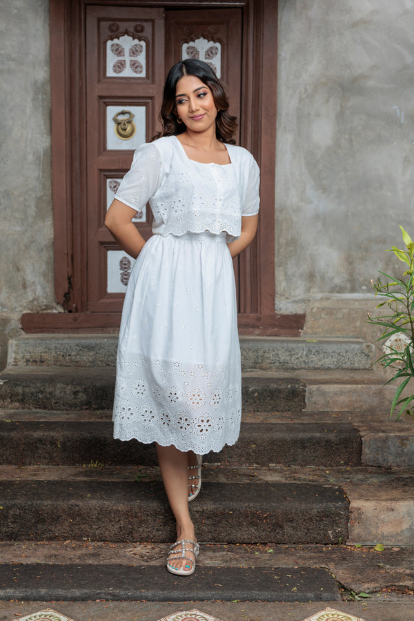 Women’s cutlawn skirt and top full set, front view