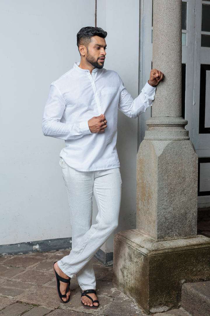 Men's White Henley Shirt, front view