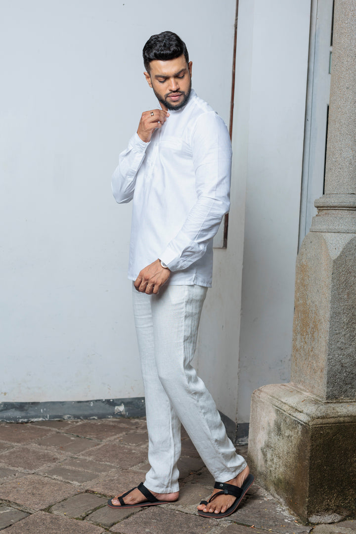 Men's White Henley Shirt , side view