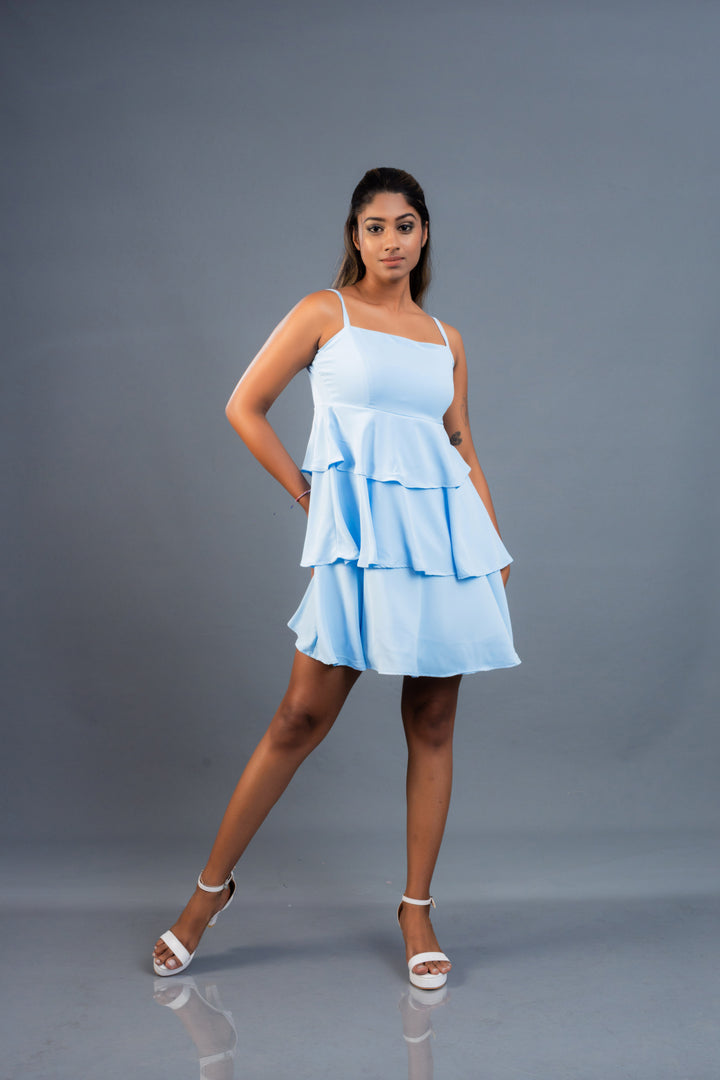 Women’s ruffle mini dress, front view