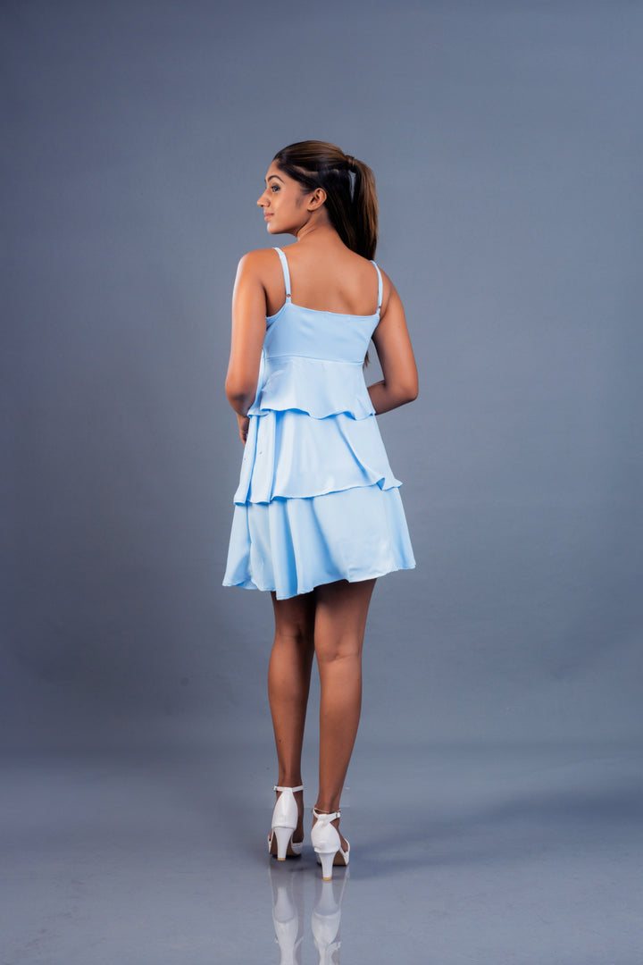 Women’s ruffle mini dress, back view
