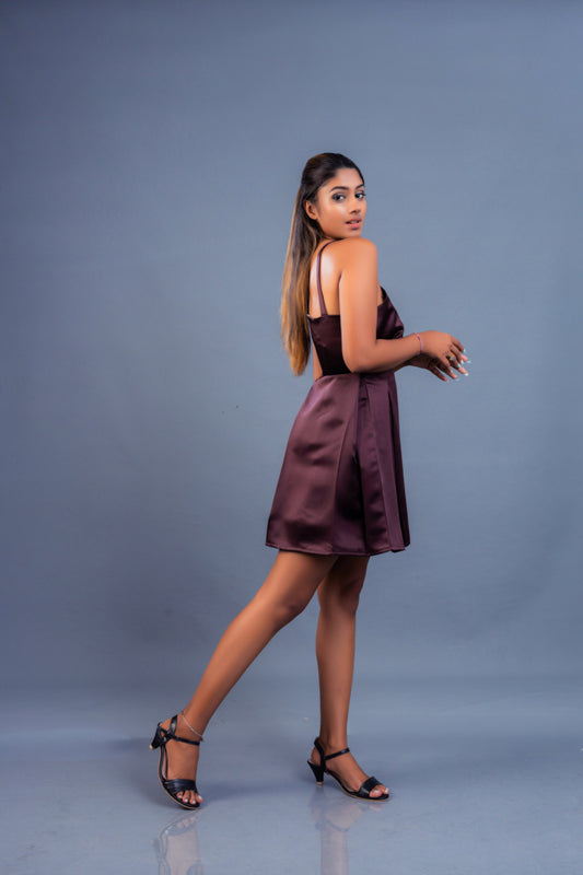 Women’s box pleated detailed mini dress, side view