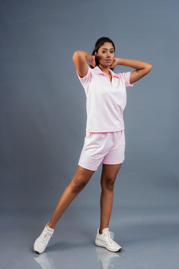 Women’s knit shorts and t-shirt set, front view