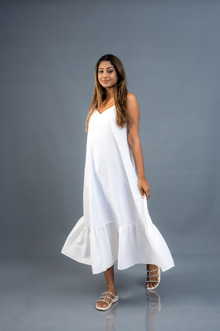 Women’s ruffle hem maxi dress, front view