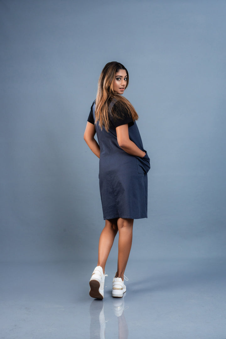 Women’s pinafore dress, back view