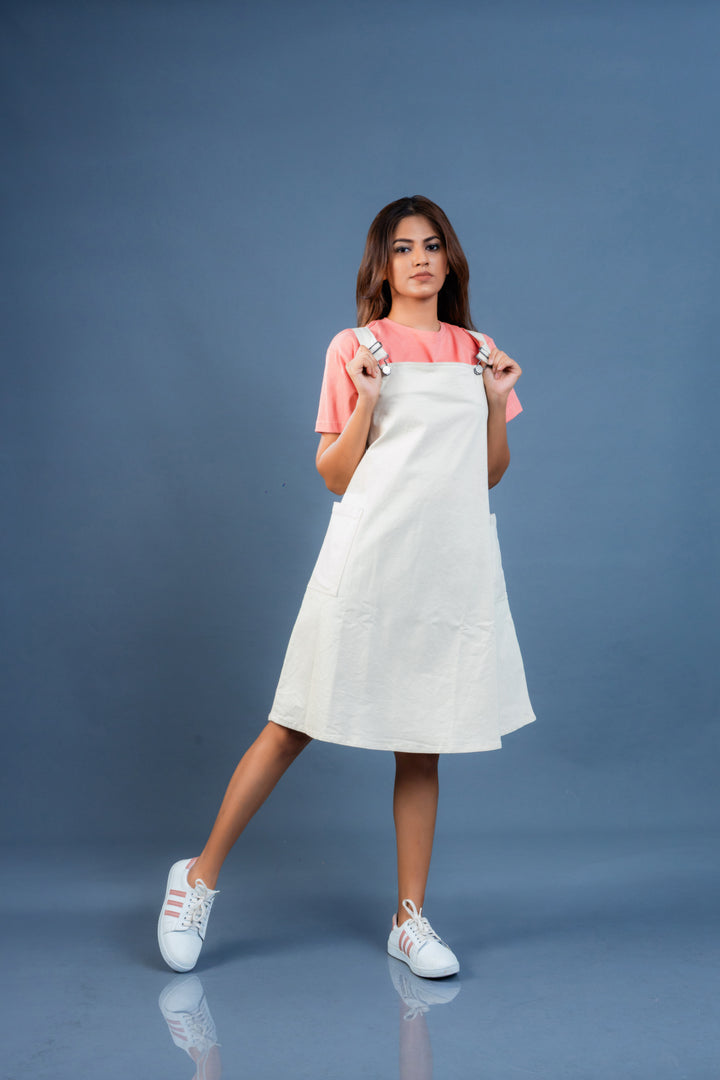 Women’s pinafore dress, front view
