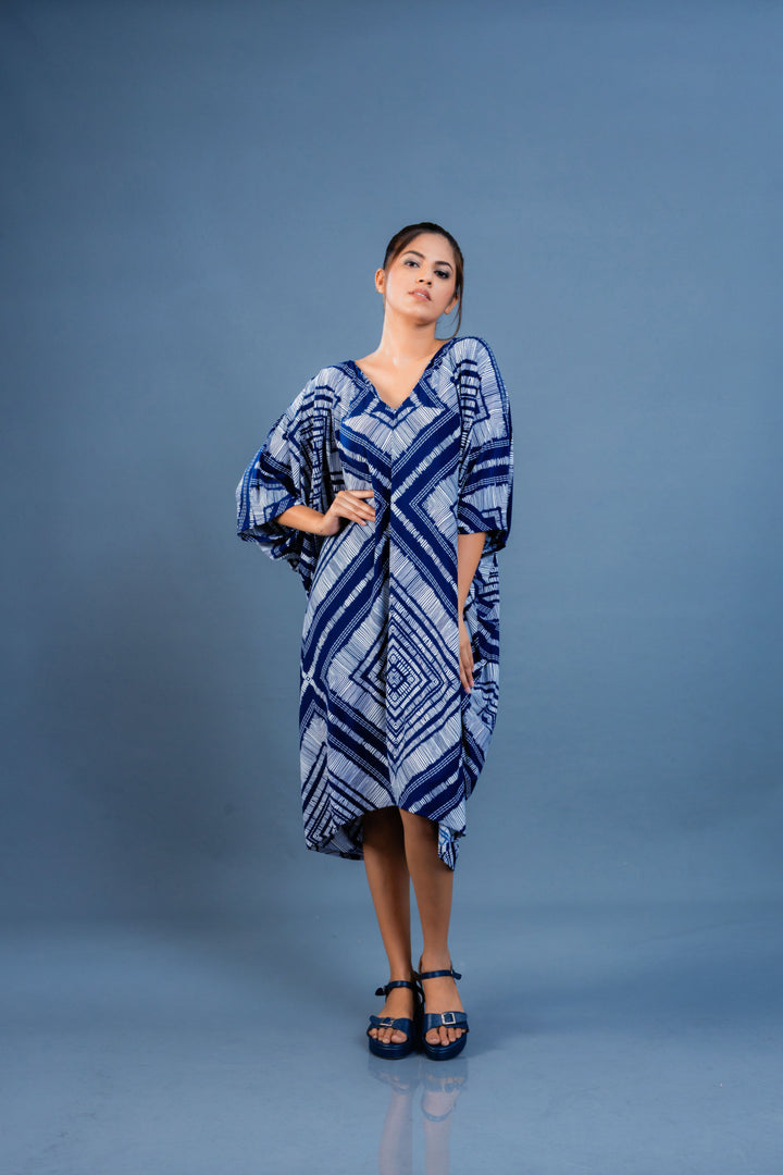 Women’s printed caftan dress, front view