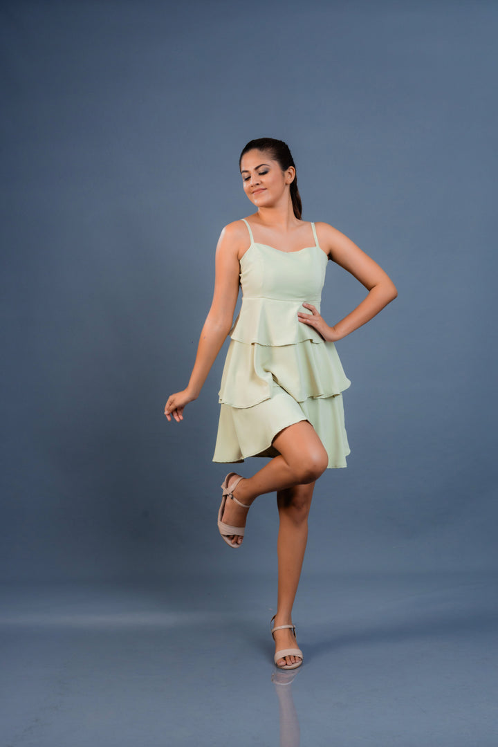 Women’s ruffle mini dress, front view